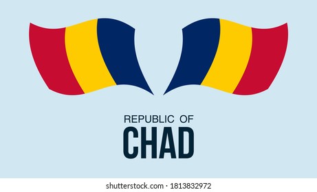 Chad flag state symbol isolated on background national banner. Greeting card National Independence Day of the Republic of Chad. Illustration banner with realistic state flag.