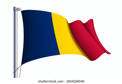 Chad flag state symbol isolated on background national banner. Greeting card National Independence Day of the Republic of Chad. Illustration banner with realistic state flag.
