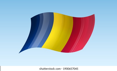 Chad flag state symbol isolated on background national banner. Greeting card National Independence Day of the Republic of Chad. Illustration banner with realistic state flag.