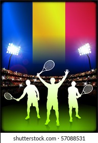 Chad Flag with Tennis Player on Stadium Background Original Illustration