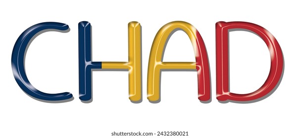Fuente del texto de la bandera de Chad, fondo colorido de la bandera de Chad 3D, ilustración vectorial de la bandera de Chad