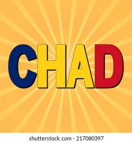 Chad flag text with sunburst vector illustration