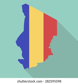 Chad flag,map flat icon with long shadow. Vector EPS10