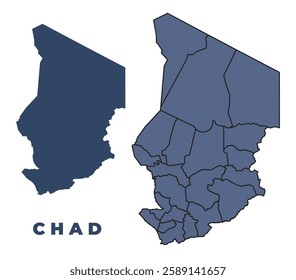 Chad flat and outline vector map set