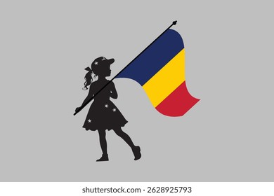 Chad girl with flag, Flag of Chad national country symbol illustration Vector, Rectangle Chad flag illustration, Flat vector illustration
