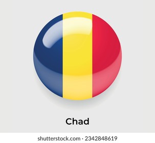 Tschad Hochglanzblase der Nationalflagge Rundform Symbol Vektorgrafik Glas