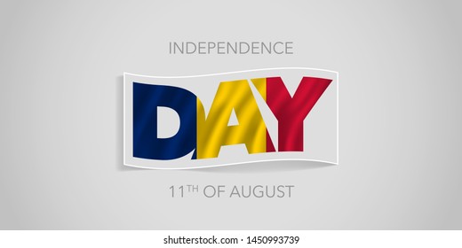 Chad happy independence day vector banner, greeting card. Wavy flag in nonstandard design for 11th of August national holiday 