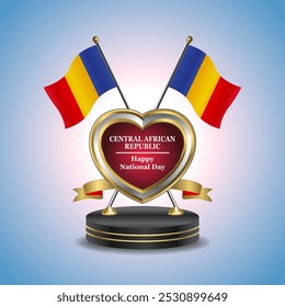 Chad Happy National Day small table flag with Golden Heart