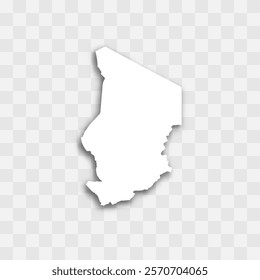 Chad high detailed vector representation of country silhouette. White color on transparent background with dropped shadow. For educational, decorative, or informational use.