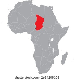 Chad destacado en el mapa de África
