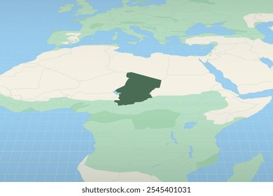 Chad highlighted on a detailed map, geographic location of Chad. Vector Map.