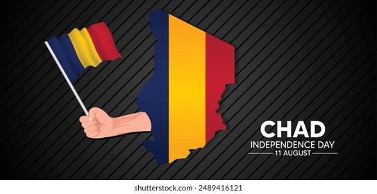 Chad Independence Day 11 August flag map hand holding waving flag vector poster