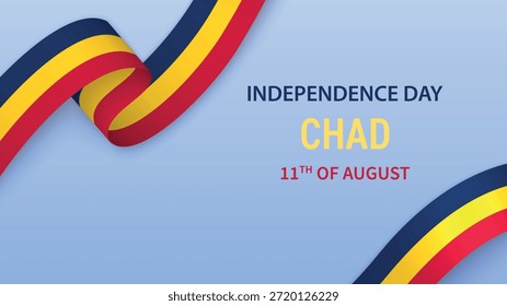 Chad Independence Day banner with flag ribbon and patriotic background design.