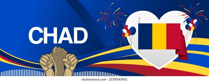 Chad independence day festive banner. Vibrant modern templates for holiday celebration, greeting card, billboard, and sport event backdrops. August 11th. Happy national day of Chad