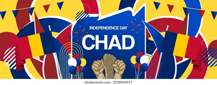 Chad independence day festive banner. Vibrant modern templates for holiday celebration, greeting card, billboard, and sport event backdrops. August 11th. Happy national day of Chad