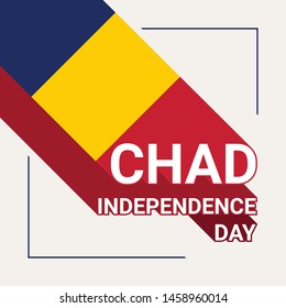 Chad Independence Day Greeting Card with Flag of Chad, Flat Long Shadow Style