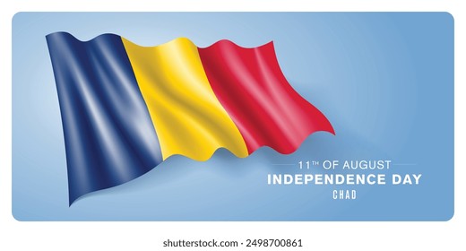 Chad independence day vector banner, greeting card. Chadi wavy flag in 11th of August patriotic holiday horizontal design with realistic flag