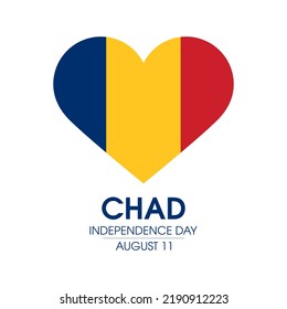 Chad Independence Day vector. Flag of chad in heart shape icon vector isolated on a white background. Chad flag heart design element. August 11. Important day