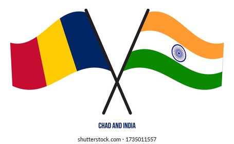 Chad and India Flags Crossed And Waving Flat Style. Official Proportion. Correct Colors.
