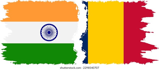Chad and India grunge flags connection, vector