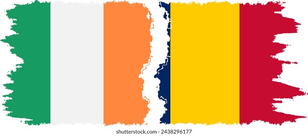 Chad and Ireland grunge flags connection, vector