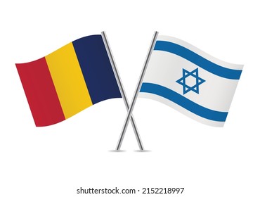 Chad and Israel crossed flags. Chadian and Israeli flags on white background. Vector icon set. Vector illustration.