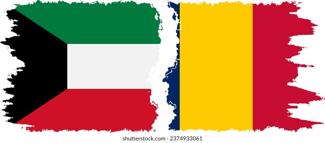 Chad and Kuwait grunge flags connection, vector