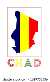 Chad Logo. Map of Chad with country name and flag. Powerful vector illustration.