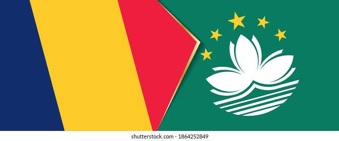 Chad and Macau flags, two vector flags symbol of relationship or confrontation.