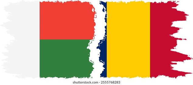 Chad and Madagascar grunge flags connection, vector