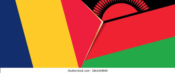 Chad and Malawi flags, two vector flags symbol of relationship or confrontation.