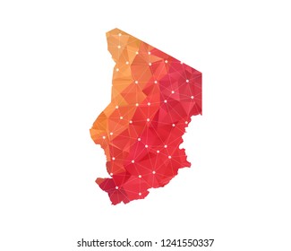 Chad Map - Abstract geometric rumpled triangular low poly style gradient graphic on white background , line dots polygonal design for your . Vector illustration eps 10.