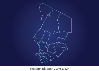 Mapa de Chad de resumen Mapa azul brillante detallado sobre fondo oscuro ilustración del logo	
