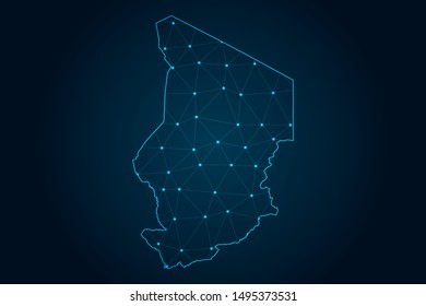 chad map with Abstract mash line and point scales on Dark background . design polygon sphere . Wire frame 3D mesh polygonal network line . Vector illustration eps 10.