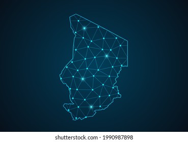 Chad map Abstract mash line and point scales on dark background. Wire Frame 3D mesh polygonal network line. Network line, design sphere, dot and structure vector.