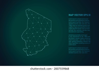 chad map. Abstract mash line and point scales on dark background . 3D mesh polygonal network line, design sphere, dot and structure. Vector illustration eps 10.