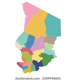 Chad map. Map of Chad in administrative provinces in multicolor