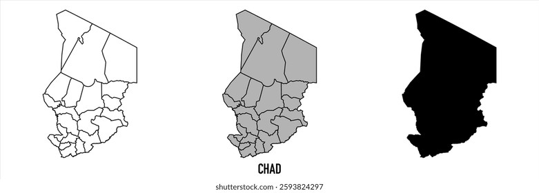 Chad Map - black World Map, outline International vector template with High detailed isolated on white background - Vector