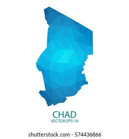 Chad map - blue geometric rumpled triangular low poly style gradient graphic background , polygonal design for your . Vector illustration eps 10.