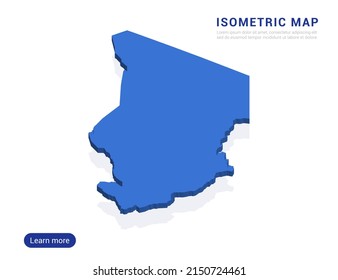 Chad mapea el azul aislado en fondo blanco con 3d ilustración vectorial isométrica.