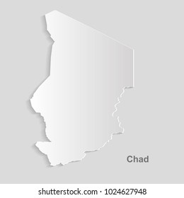 Chad map card paper 3D . Cut isolated on a white background. Vector illustration.