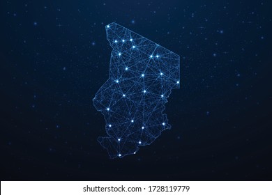 Chad Map Connection. Abstract Digital Technology 3D Mesh Polygonal Network Line, Design Sphere, Dot and Structure on Dark Background. Vector Illustration EPS10.