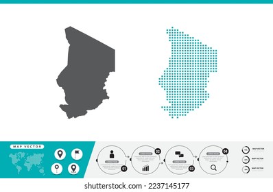 Chad map of dots gray and green for presentation. Set couple pixel creative concept for infographic.