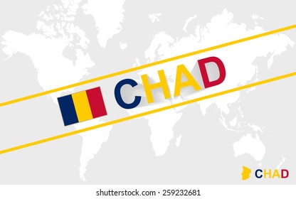 Chad map flag and text illustration, on world map