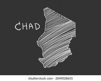 Chad map freehand sketch on black background.