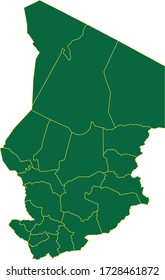 Chad map in green color and yellow border on white background. Vector illustration.