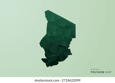Mapa de Chad - Ilustración vectorial de estilo polígono verde, diseño geométrico de bajo poliéster con silueta limpia sobre fondo verde suave.