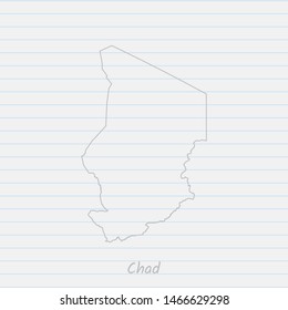Chad map hand drawn gray outline on notebook background. Vector Illustration EPS10.