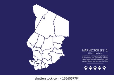 Mapa de Chad Detallado sobre fondo azul.