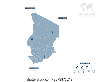 Chad map of infographic blue Navigator pin location checking communication information plan position.
